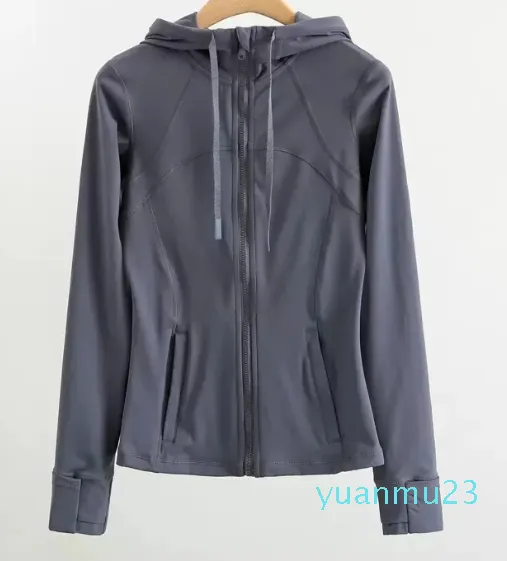 Mit Logo Yoga-Bekleidungsjacke Damen-Top mit Kapuze, Sport-Fitness, Laufen, enger Reißverschluss-Cardigan, lange Ärmel