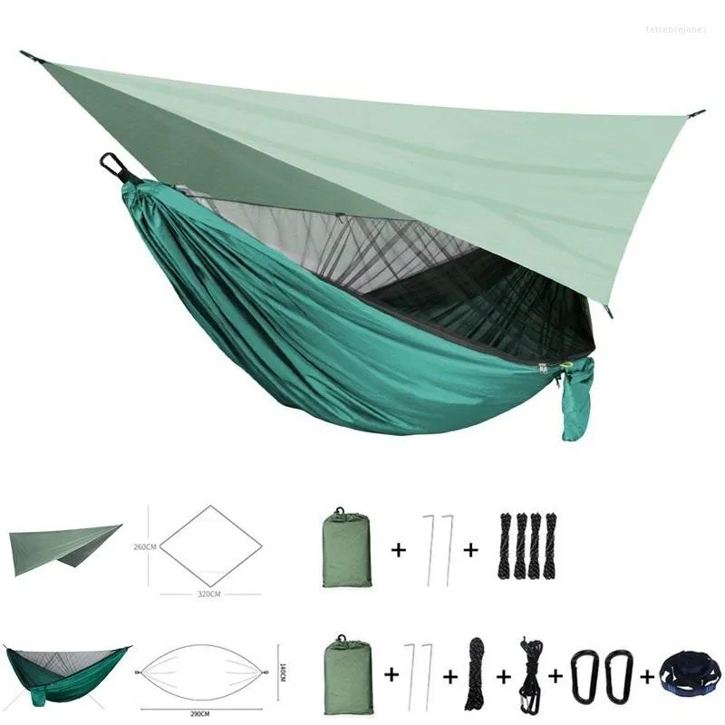 Kampmeubilair draagbaar camping hangmat en tent buiten waterdichte luifel luifels 210T nylon met muggen netto reisapparatuur