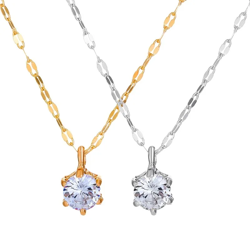 Eenvoudige moderonde gesneden witte kubieke zirkonia cz stenen hanger ketting voor vrouwen banket feest sieraden cadeau