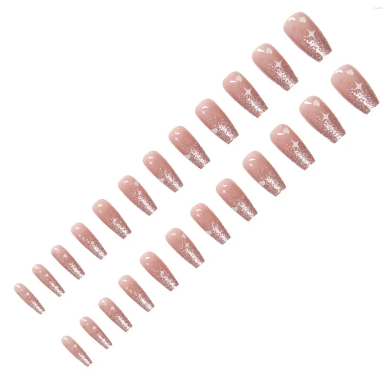 Faux ongles carrés à paillettes pressés sur le cœur en plastique pour les amateurs de manucure et les blogueurs de beauté