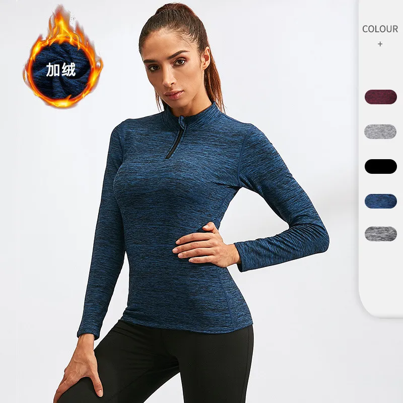 Kvinnor Hoodies Sweatshirts Velvet Pro Fitness Running Yoga Suit långärmad elastisk tät stativ krage sporttröja