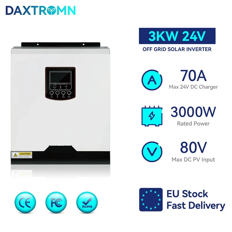 daxtromn 3kw off 그리드 태양 광 인버터 24V 3000W 순수 사인파 인버터 70A 태양 전하 컨트롤러 PWM 하이브리드 인버터