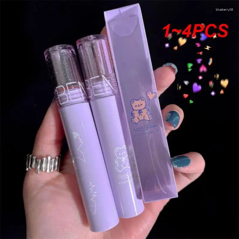 Lip Gloss 1-4 PCS Hidratante Bonito Urso Batom Cosméticos Lama Suave Suave Tint Vermelho Feminino Maquiagem Veludo Fosco