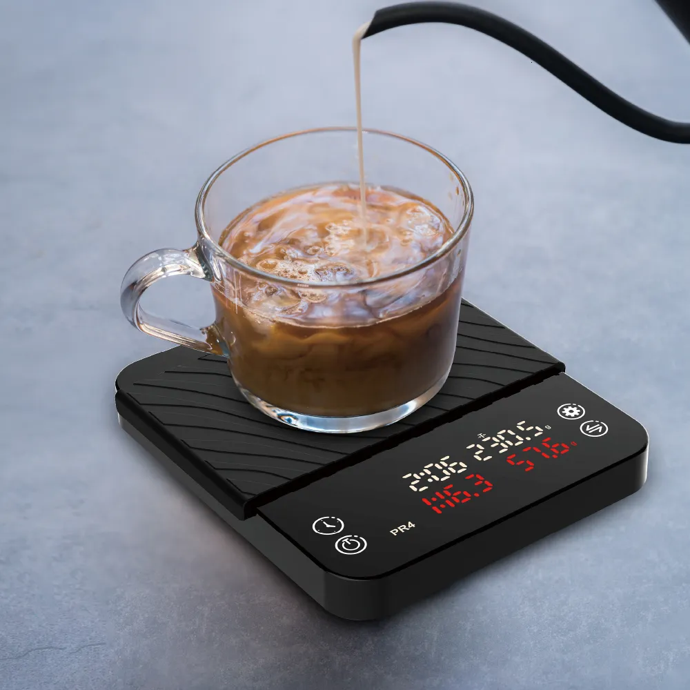 Haushaltswaage Digital Smart Tropfkaffeewaage Timer 2kg 0,1g Haushaltstropfküchenwaage mit zweireihiger Gewichtsanzeige mit Timer 230426