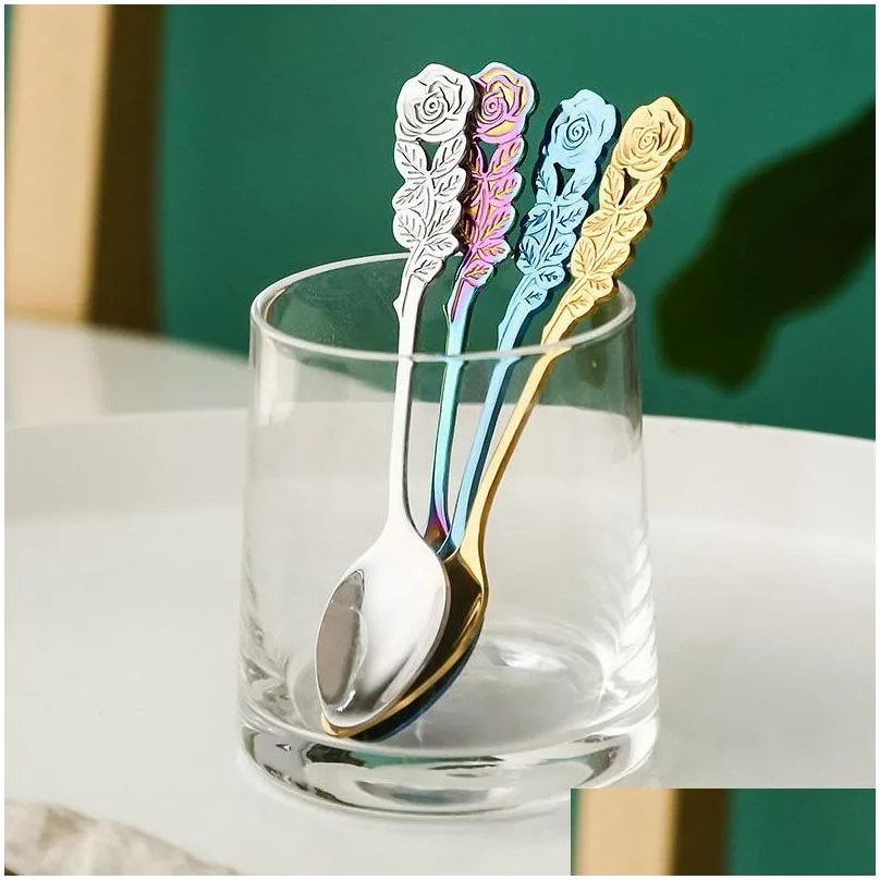 soup spoon stainless steel goldplated coffee tea dessert meal spoon fruit stir spoon kitchen dinnerware tableware customized vt1564