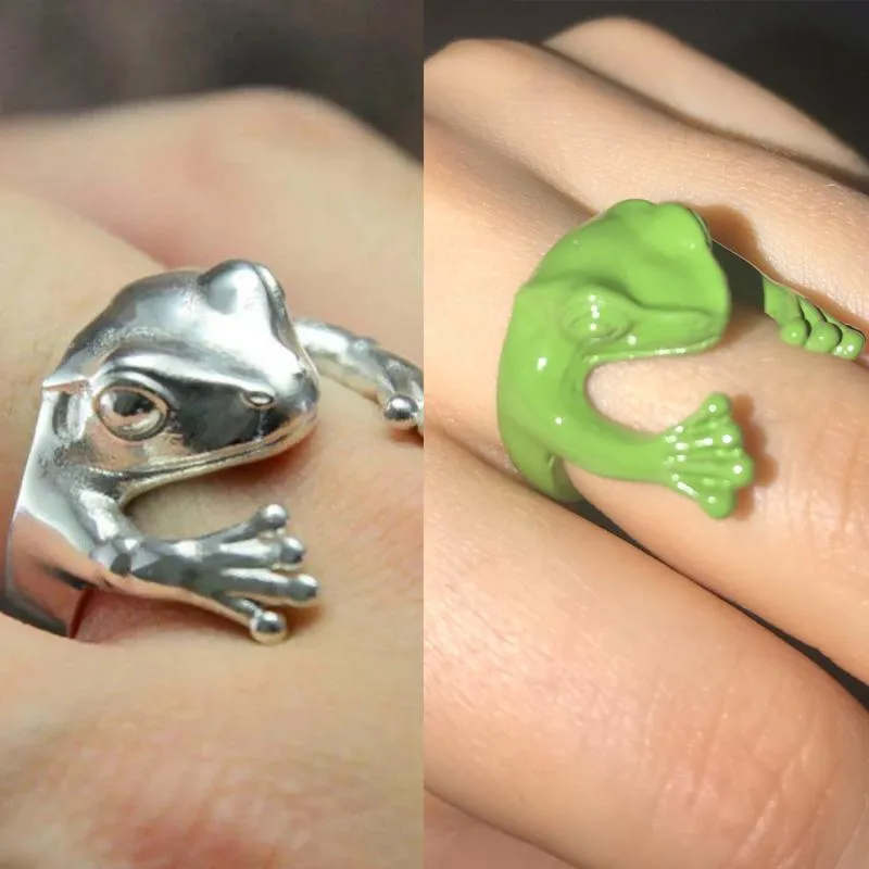 Cluster Rings Couple Hugging Frog For Women Punk Goth Toad Metal Wrap Ring Wedding Men Party Gifts Unisex Animal Jewelry