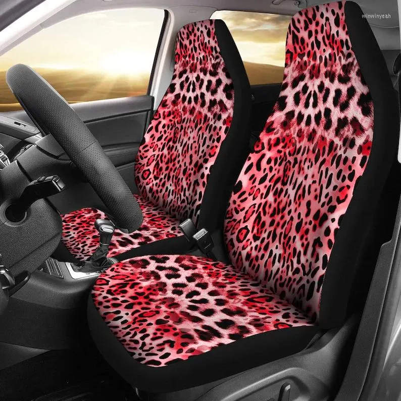 Автомобильные сиденья покрывают розовый красный леопардовый гепардский животный принт 2 аксессуары для передних защитников 2