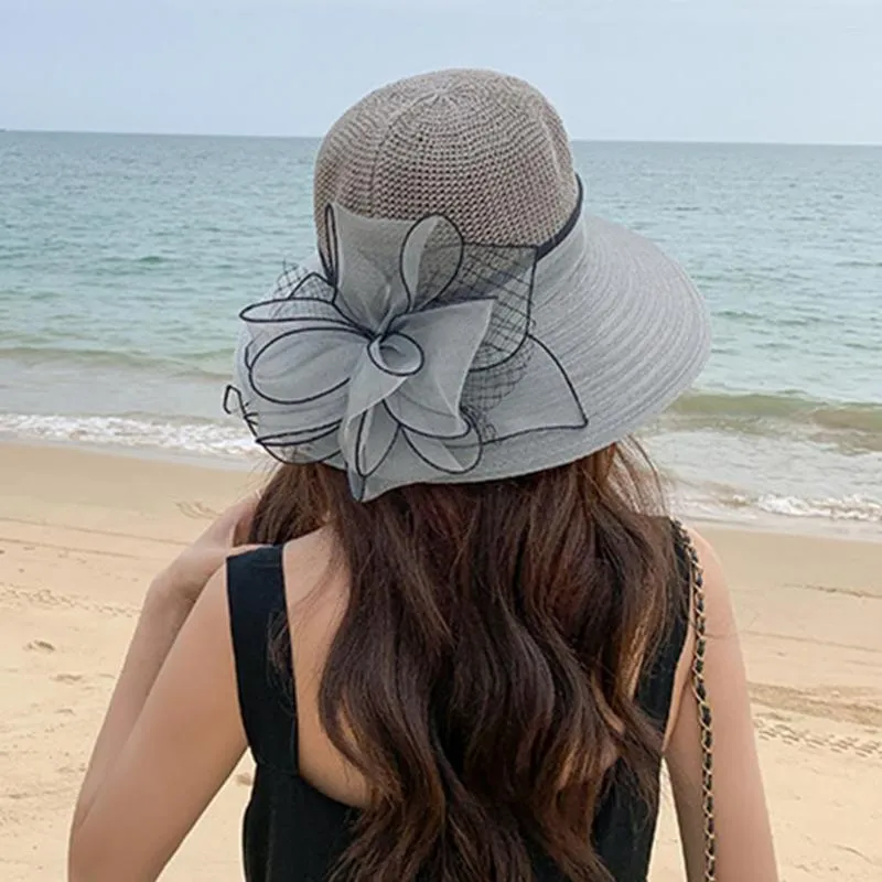 Chapeaux à large bord doux femmes pêcheur chapeau décoratif pliable résille dame plage Po Prop chapeaux