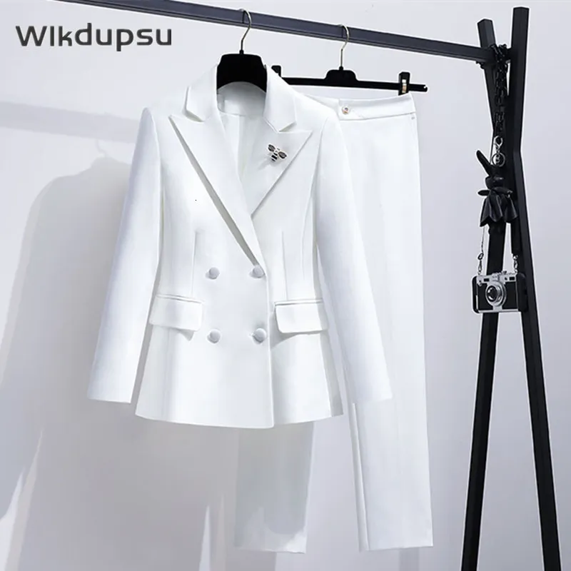 Women's Suits Blazers Office Lady Work Formal Business Pants Suit High Quality Women Luxury Blazer Jacket Clothing Black White Two Piece Set Size XXXL 230426