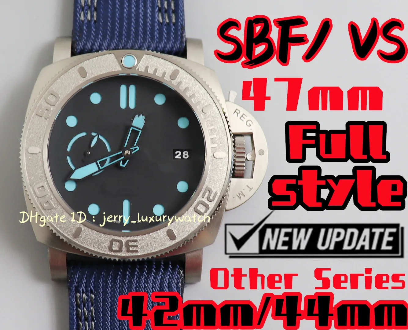 SBF / vs Luxury Men's Watch PAM985、47mmすべてのシリーズすべてのスタイル、排他的なP90ムーブメント、42、44mm他のモデル、316Lファインスチールがあります