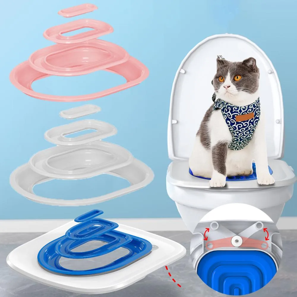 DHgate Cat Litter Box Training System Plastic Pet Trainer Toilet Seat Tray Kit Professional Clean Kitten Healthy Cats Human Toilet Pet Supplies