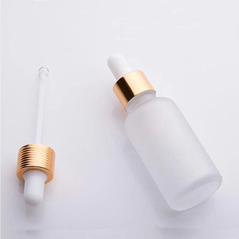 wholesale 30ml frosted glass dropper bottle empty essential oil bottles serum with gold sliver black cap Ckpmg