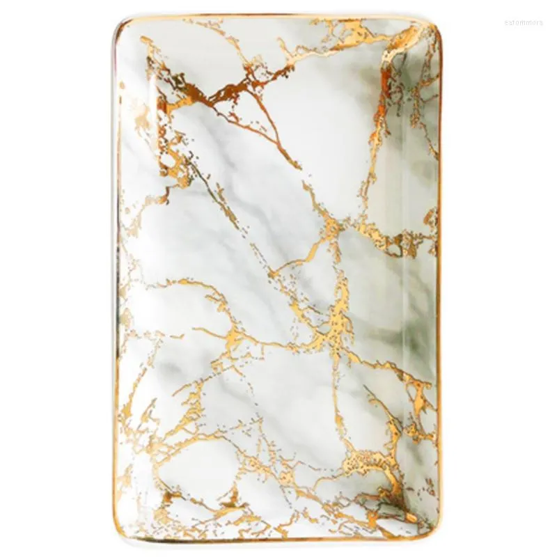 Smycken påsar keramisk förvaringsbricka nordisk stil rektangulärt marmor mönster praktisk dekoration display guld stor