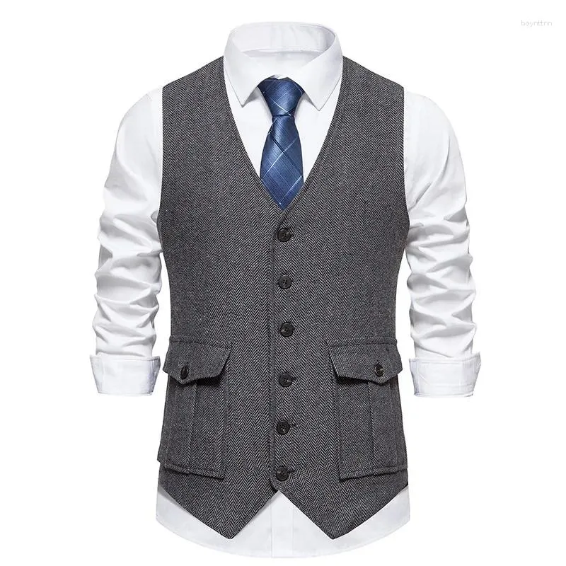 Men's Vests #4864 Autumn Winter Blazer Vest Men Split Joint Office Male Pockets Solid Color Slim Fit Single Breasted Vintage