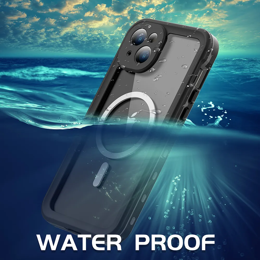 Magsafe -fodral för iPhone 15 plus vattentätt fodral Best Buy IP68 Vattentät fodral Bulit i 6h hårdhetsskärm.