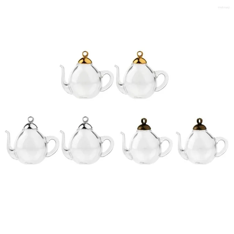 Pendant Necklaces 2023 2 Pcs Mini Teapot Empty Glass Wishing Cap Bottles Vial Charms DIY Necklace Pendants Fashion Jewelry Making