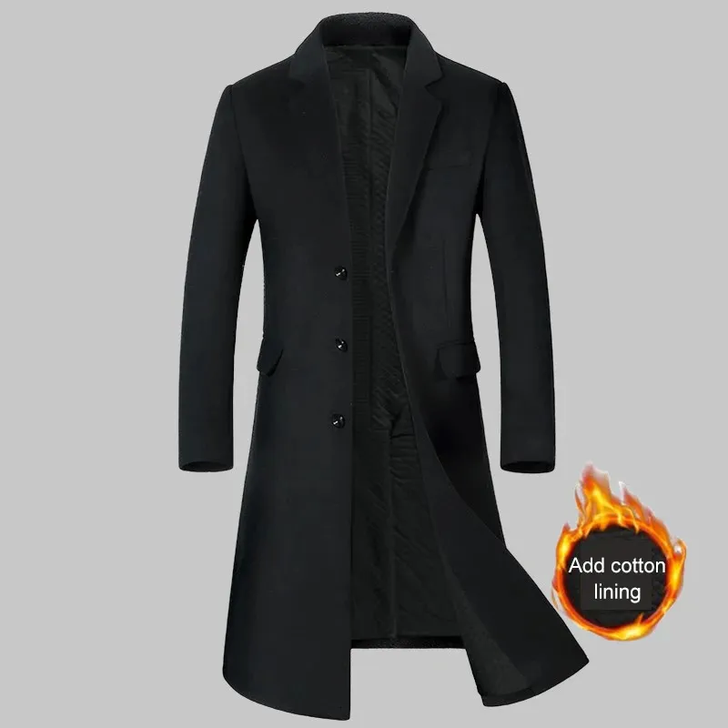 Manteau en fausse fourrure pour hommes, automne et hiver, en laine, Long au-dessus du genou, col de costume avec coton épais, 231124