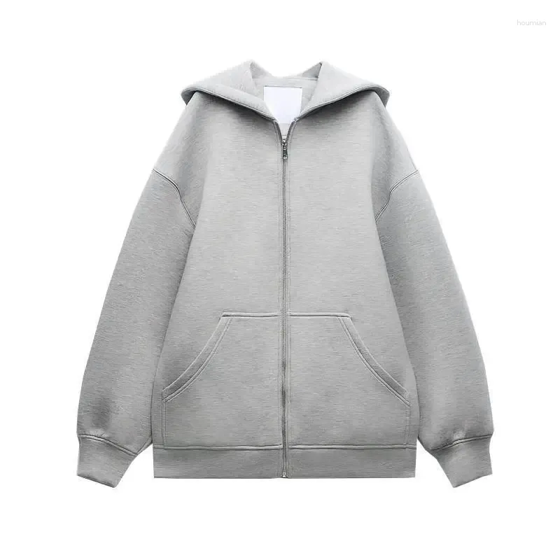 Kvinnors hoodies höst mode lös huvtröja dragkedja cardigan långa kappa trendiga kläder för kvinnor koreansk stil låg pris