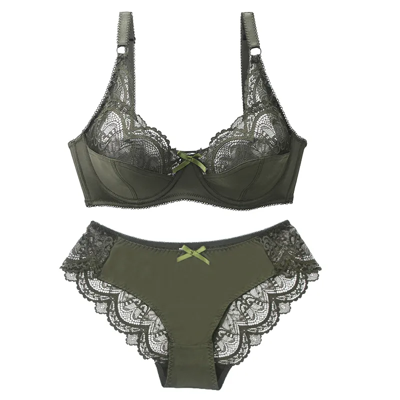 Beha's stelt sexy kant plus maat vrouwelijke lingerie transparante dunne dikke dikke bcde cup bh bh sets ademende dames ondergoed slipjes briefs 230427