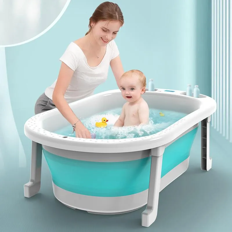 Vasca da bagno a temperatura in tempo reale silicone pieghevole bambino prendi una vasca da bagno secco a pentole a vagno pieghevole pieghevole vasca da bagno cesto da bagno vasca da bagno