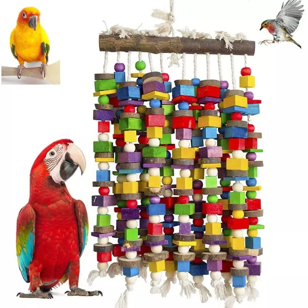 Brinquedos de madeira para pássaros grandes, brinquedo de mascar pássaros, papagaio, acessórios de brinquedos, gaiola grande de papagaio, brinquedo de mordida para araras cinzentas africanas, cacatuas