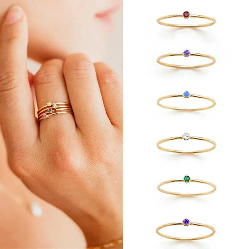 Bandringar 316 Rostfritt stål Birthstone Ring Gold Color Simple Fashion Style Rings for Women Jewelry Festival Party Valentines Gift AA230426
