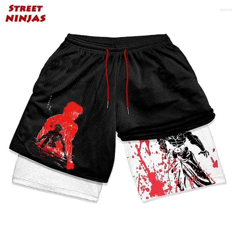 Heren Shorts Anime Manga Baki Hanma Gym training Voor heren Atletisch Sneldrogend 2 in 1 Compressie met zakken Sportkleding Hardlopen