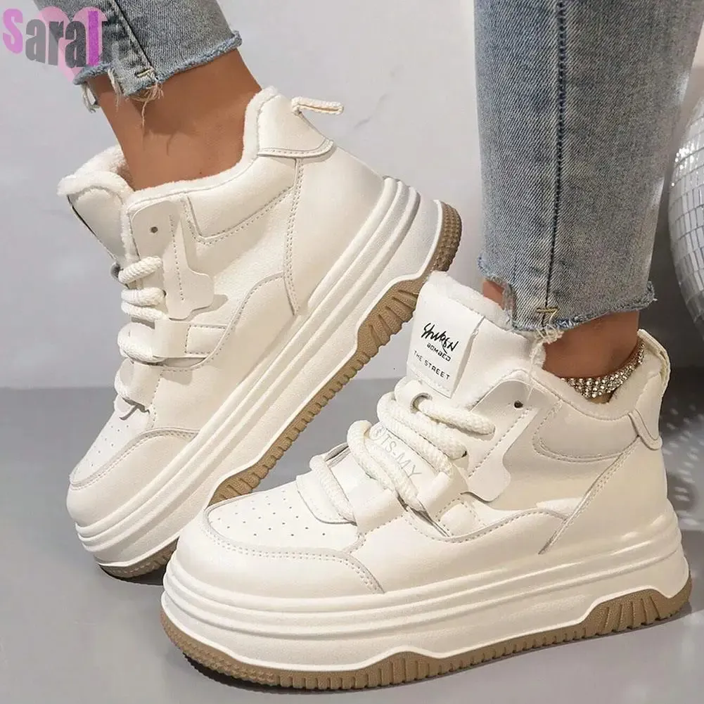 Nette schoenen Winter Imitatiebont Platte damesschoenen Sneakers Platform Dikke zool Pluche schoenen Kant Ondiepe sleehak Dames Vrije tijd Platte hakken 231127