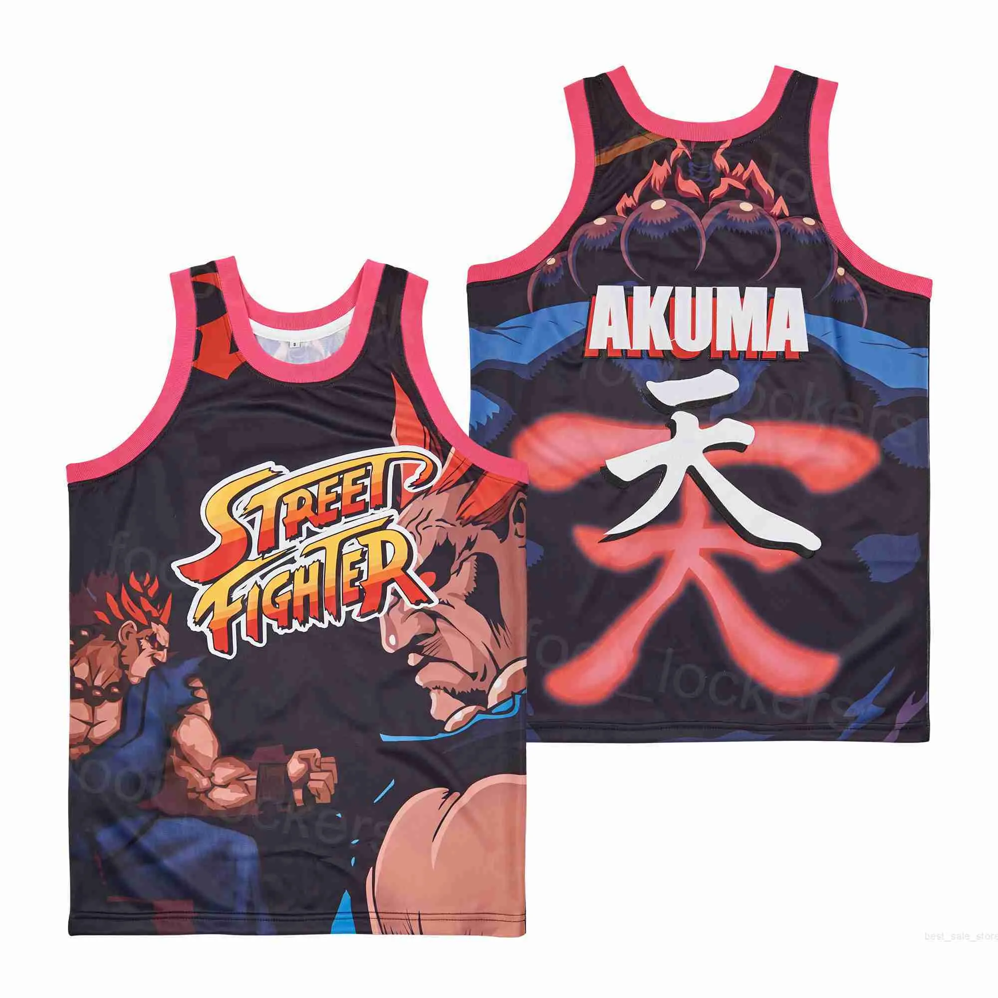 Koszulki do koszykówki filmowej Akuma Street Fighter Gra wideo Film Koszula w stylu retro Sweter Oddychający Liceum College HipHop Czysta bawełna Sport Drużynowy sweter Szyty