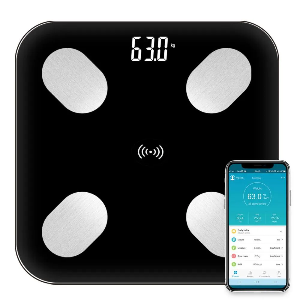 Balance de graisse corporelle au sol, électronique intelligente scientifique, LED, numérique, pour salle de bain, Bluetooth, application Android IOS