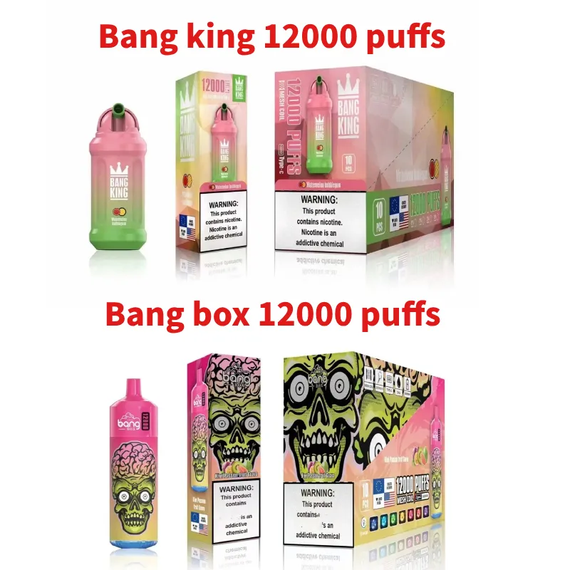 Original Bang King Max 12000 Puffs Jetables Vape E cigarettes Stylo 23 ml Pod 650 mah Batterie Rechargeable Pré-rempli Bobine De Maille Vaporisateurs Authentique en gros