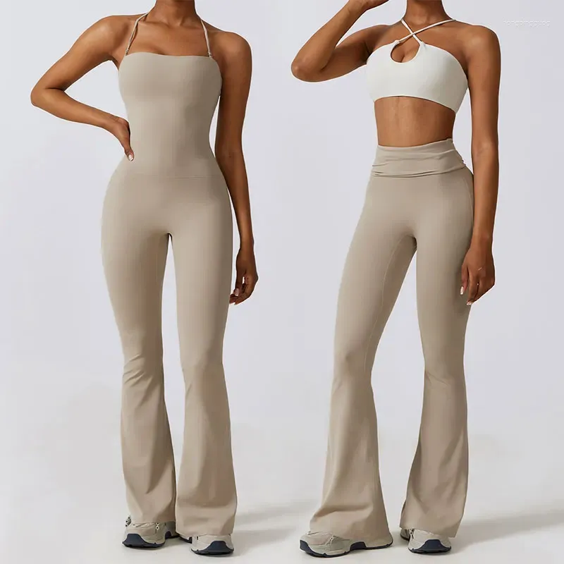 Aktywne zestawy sportowe kombinezony dla kobiet fitness Flare Pants One Piece Joga Suit Dance Gym Outfits Bodysuit Sportswear Zestaw