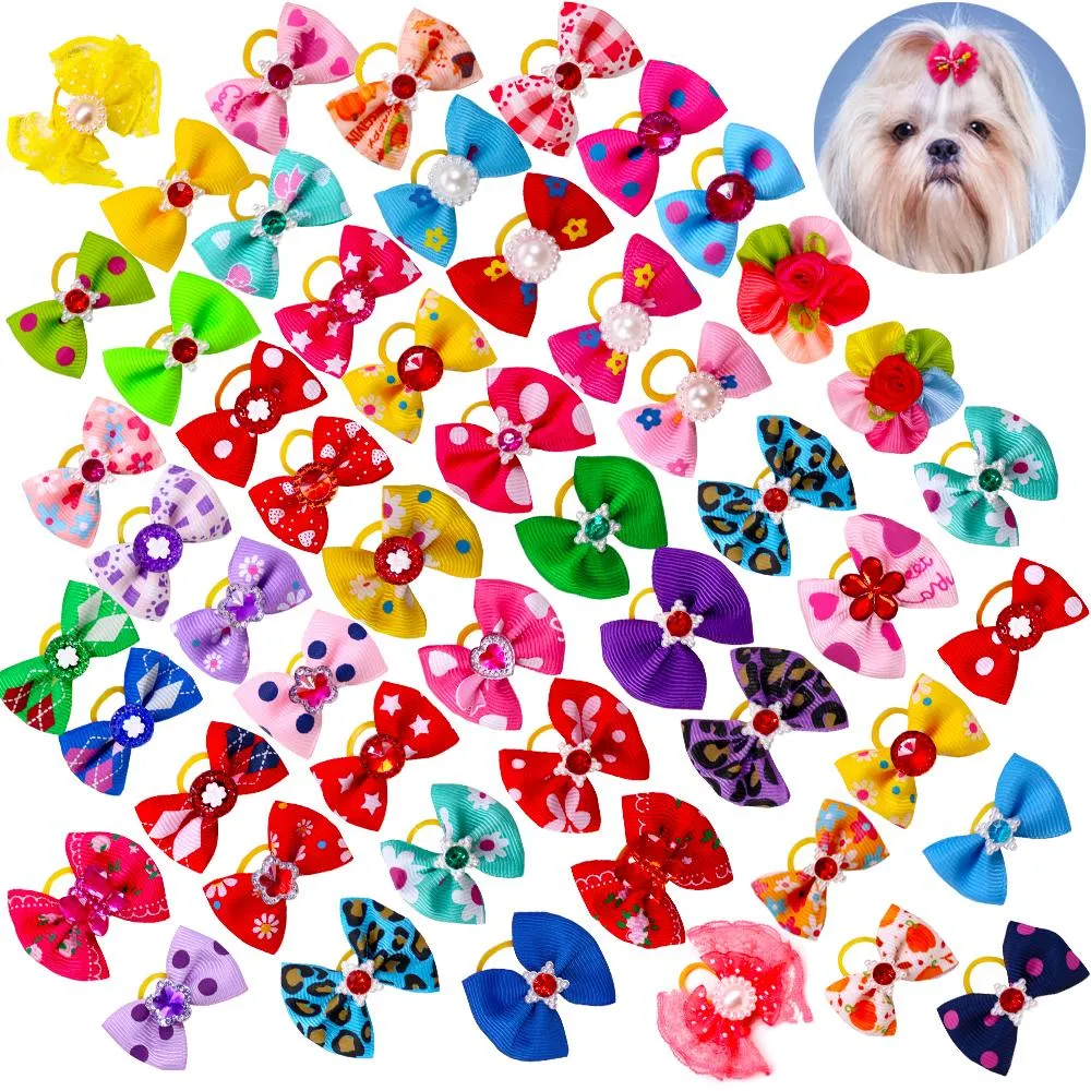 Accessories 100pcs in pairs Dog Bow Diamond Pearl Bows For Dogs Pet Dog Grooming Bows Pet Supplies Dog Accessories Elastic Bands For Dogs