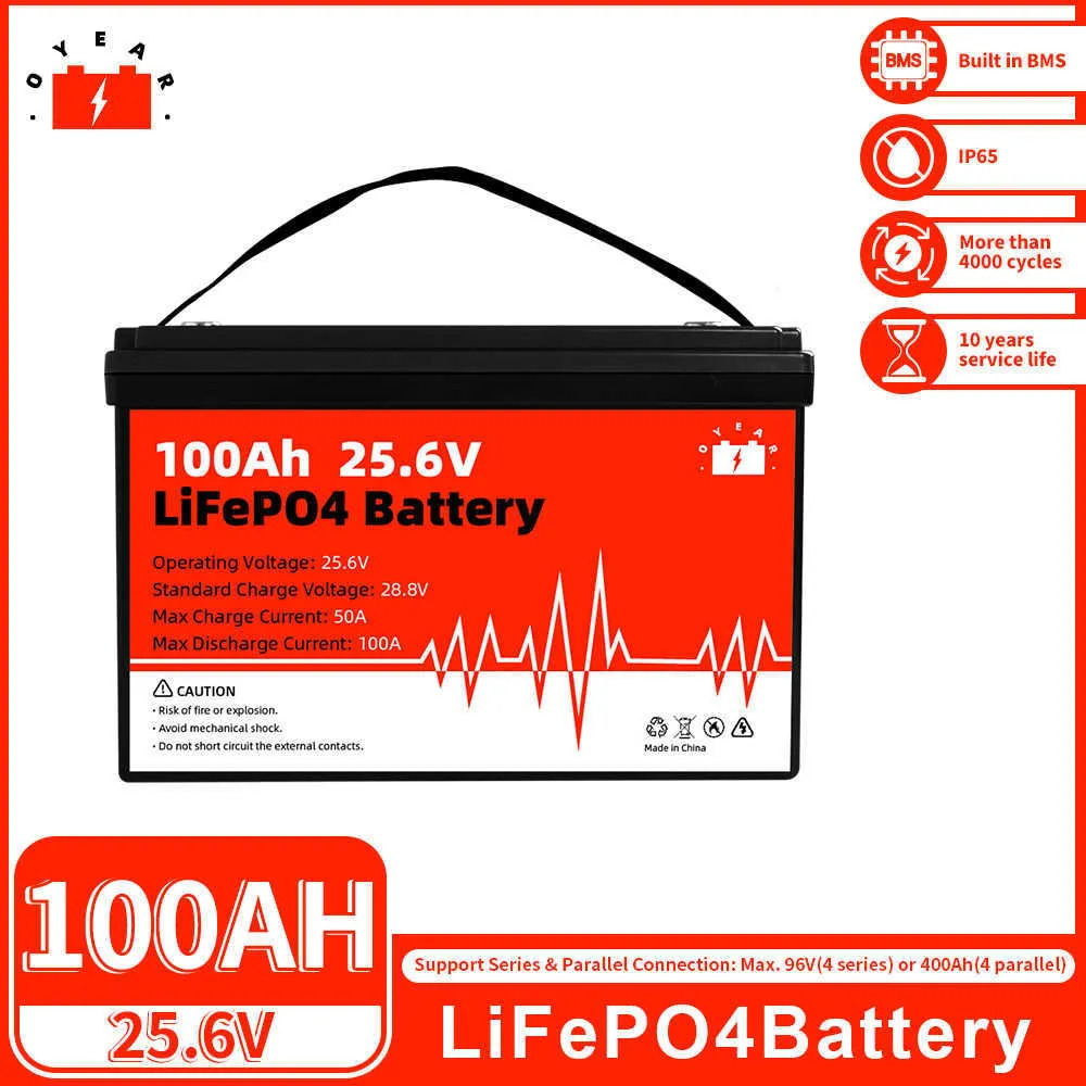 Batteria 24V 100Ah LiFePo4 Batteria ricaricabile al litio ferro fosfato BMS integrato per sistema di energia solare Motore per pesca alla traina