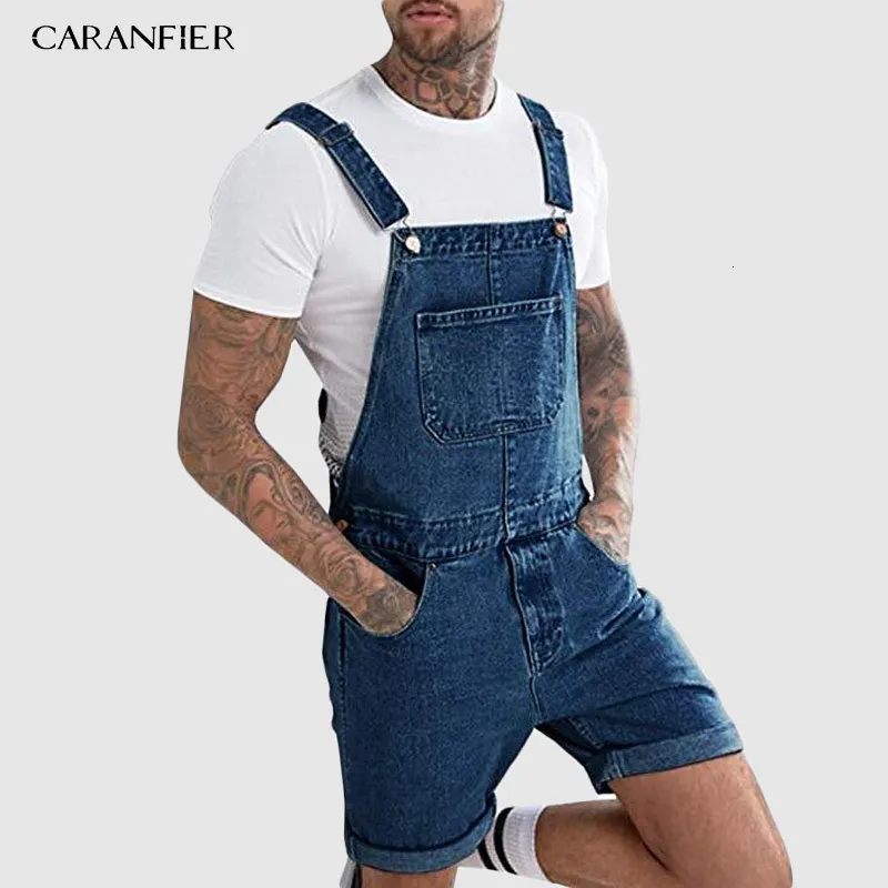 Jeans da uomo CARANFIER Salopette estiva con tasca Casual Denim Tuta corta Pantaloni con bretelle Moda Streetwear 230427