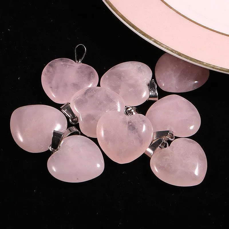 Heart Rose Quartz Crystal Stone Pendant Natural Crystals Bead Pendants for Jewelry Making 12 LL