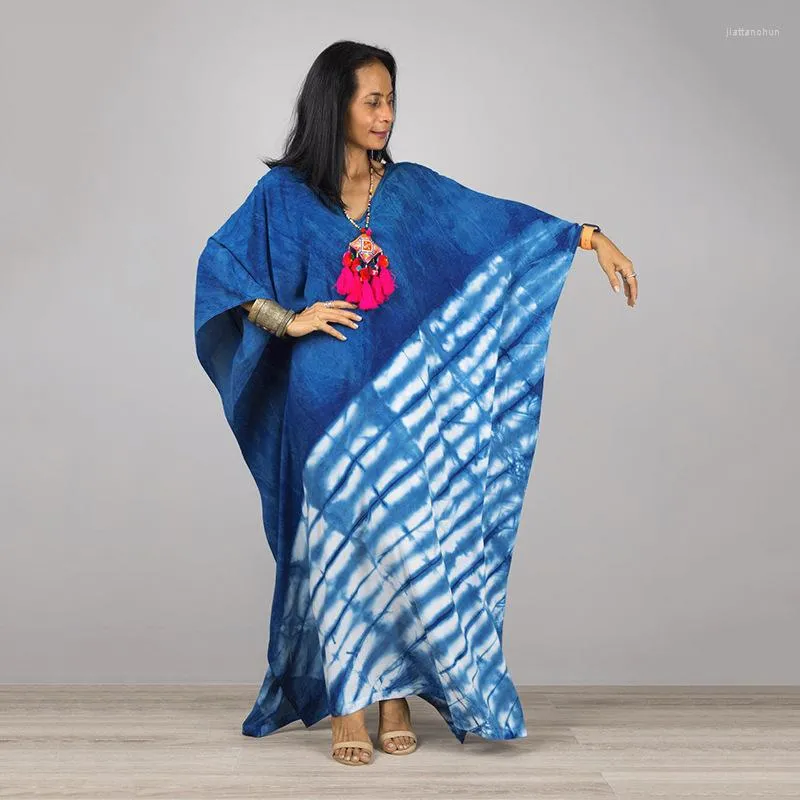 Robes décontractées 2023 séchage rapide bohème imprimé ample robe de plage d'été caftan marocain femmes grande taille vêtements de plage gland Midi