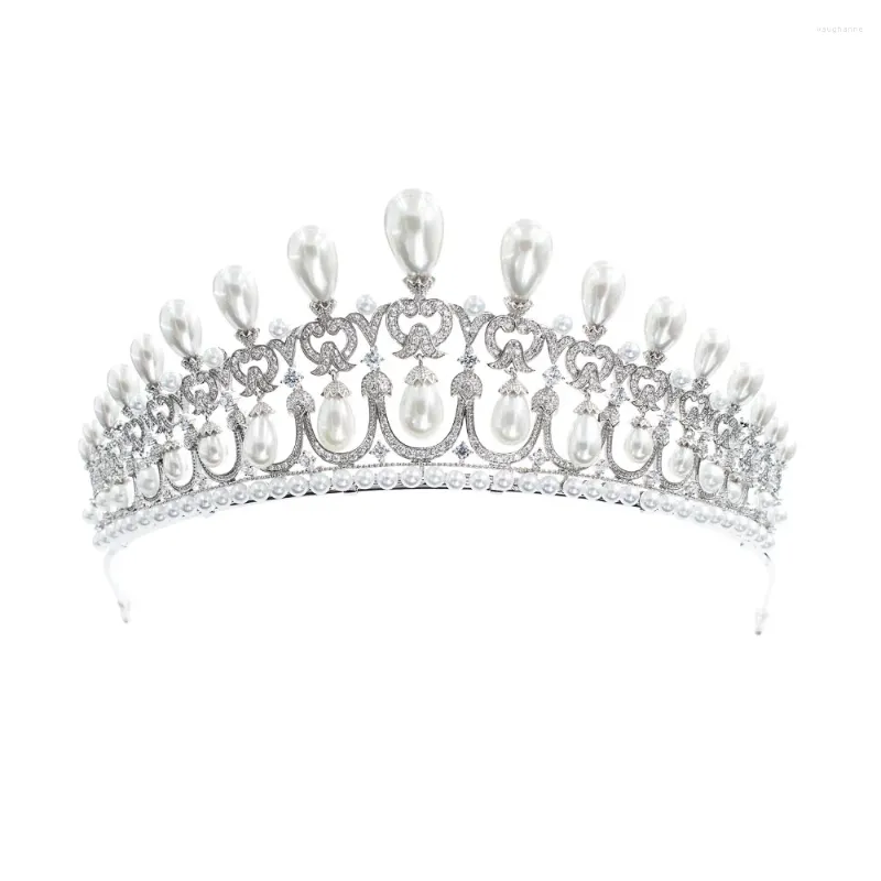 Grampos de cabelo clássico cz zircônia cúbica balançar pérola casamento nupcial tiara diadem coroa feminino festa jóias acessórios ch10090