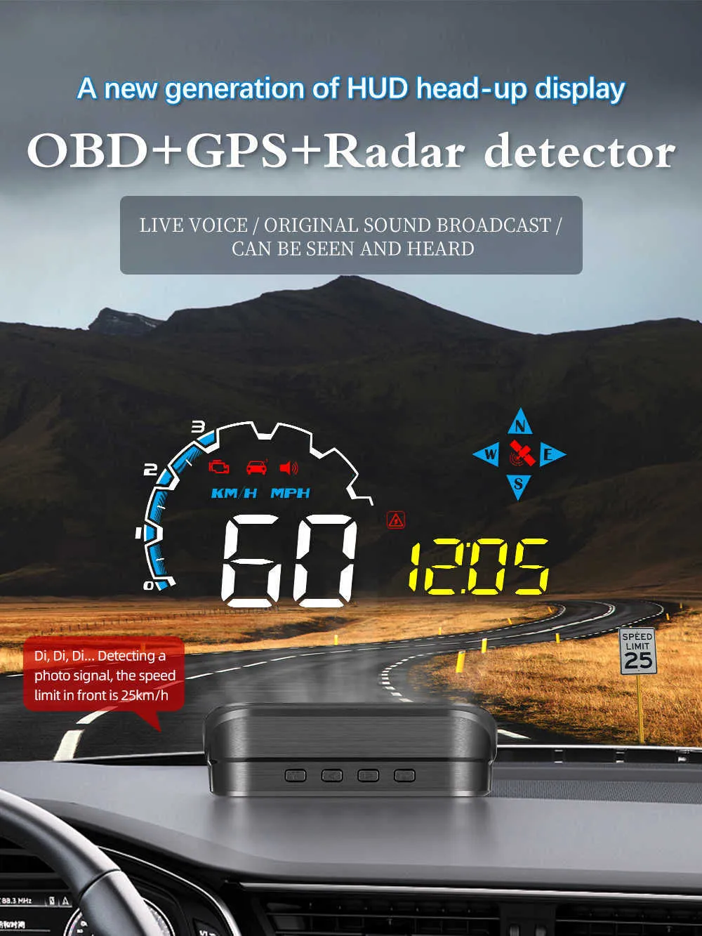 Multifunctionele Auto HUD-display, Head-up Display Dual Mode OBD GPS HUD-meter 4 Alarm 8 Display-interface voor Voertuig