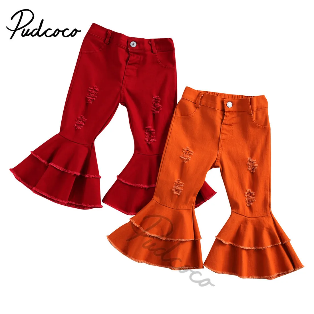 ズボンCelana Anak Perempuan bayi anak anak legging solid mode robek bawahan flare layerend kerut 2 7y 230426