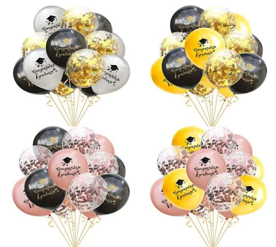 Décoration de fête Ballons de remise de diplôme de 12 pouces Ballon en latex d'or rose Ballon de confettis 2021 Fournitures de diplôme de félicitations268u9127149