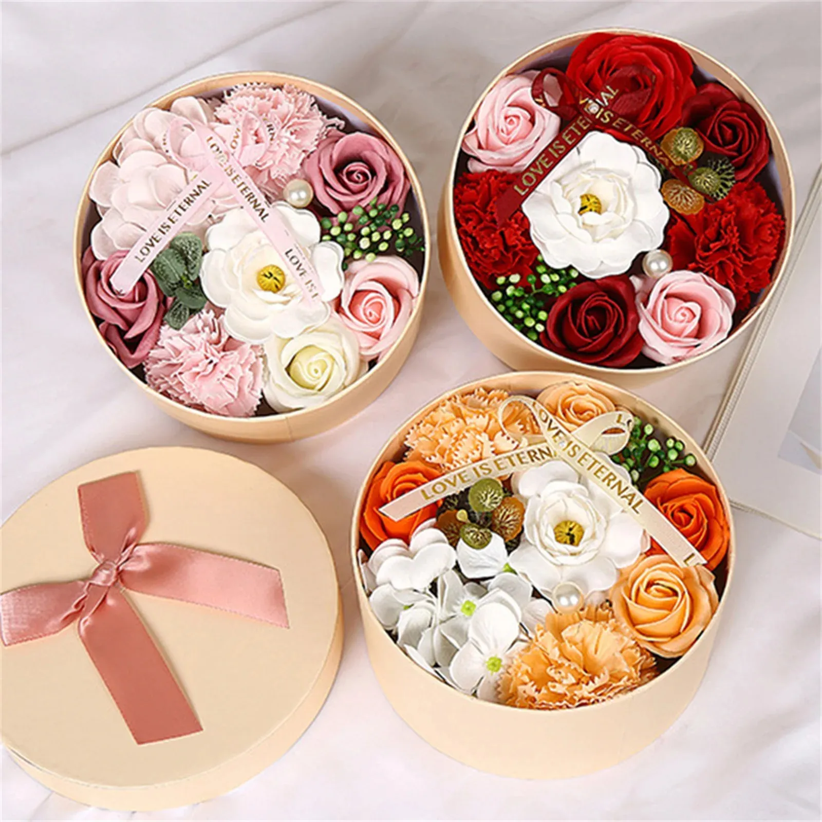 Creative Simulation of Peony Soap Flower Circular Gift Box doftande rosformad tvål jul födelsedagsvalentins dag bröllopspresent 231127