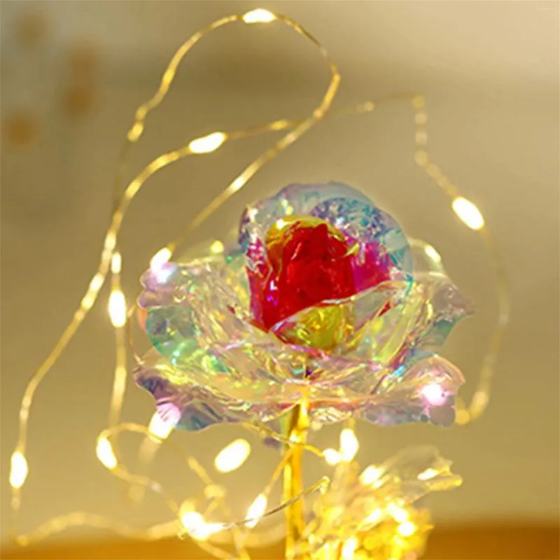 Decorative Flowers Colorful 24K Gold Leaf Flower Color Imitation Immortal Rose Glass Cover Led Gift Box Set With Light