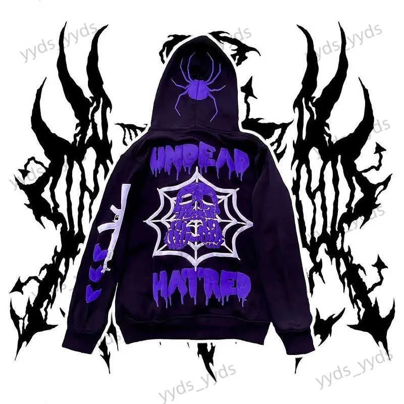 Sudaderas con capucha para hombre Sudaderas con capucha Spider Web Skull Gráficos Zip Sudadera con capucha Y2k Chaqueta 2022 Harajuku Ropa Suéter Mujeres Top Goth Hip Hop Grunge T231127