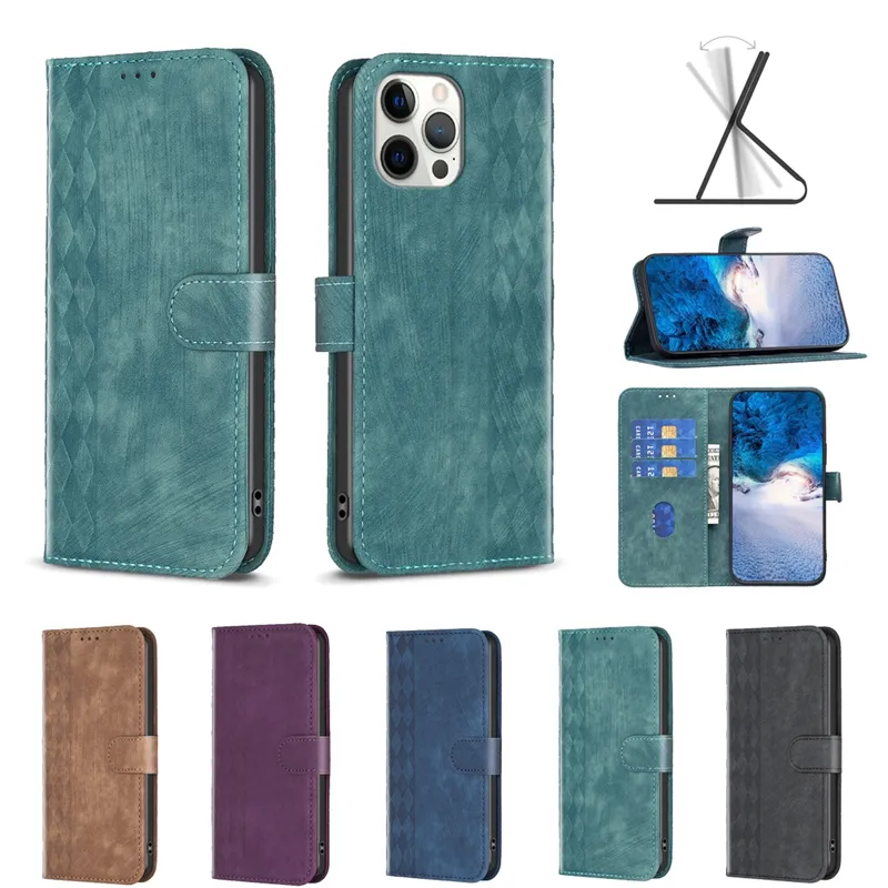 Capas de carteira de couro xadrez quadradas da moda para iphone 15 14 plus 13 pro max 12 11 xr x xs 8 7 6 iphone15 impressão porta-cartões de visita suporte flip capa magnética bolsa de telefone