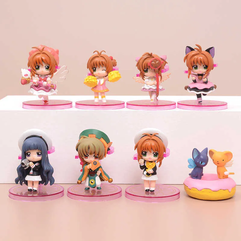 Anime mangá 8pcs Captor Q versão boneca Figura Modelo Anime Figuras PVC Modelo de brinquedo Figuras de desenhos animados Modelos de bolo Modelos de ornamentos Presentes Z0427