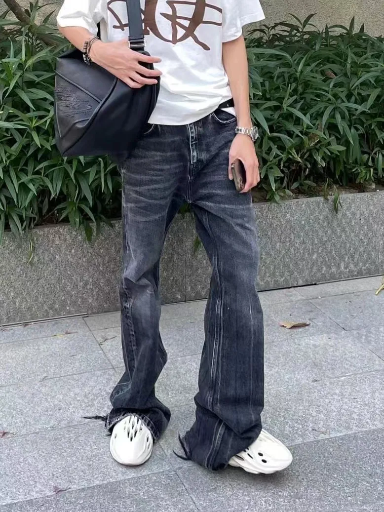 Original Bale tvättade flare jeans för överdimensionerade denim byxor mode män hiphop streetwear lösa kausala jeans