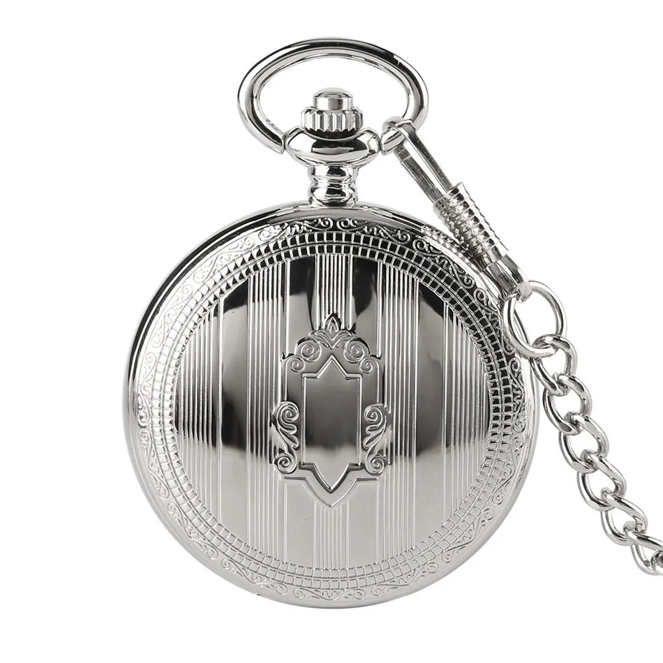 Montres de poche Silver Shield Montre mécanique automatique Chiffres arabes Affichage Pendentif à remontage automatique Horloge antique Cadeaux masculins 230426
