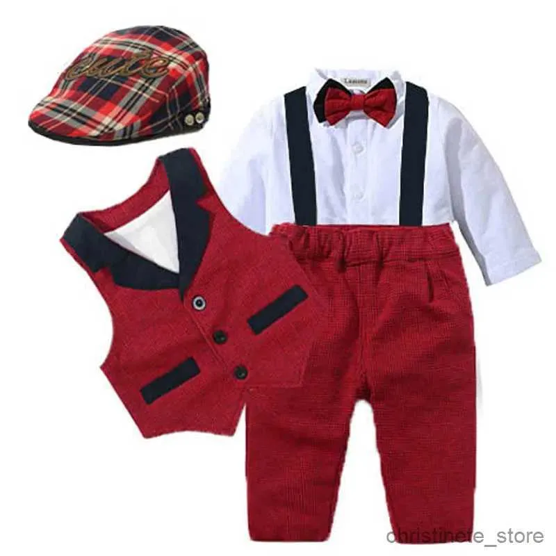 Set di abbigliamento Vestiti per bambini Autunno Ragazzi Abiti Neonato Gentleman Costume da festa Pantaloncini di cotone morbido Abito da battesimo Set regalo neonato R231127