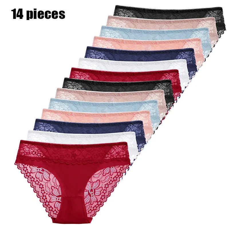 Women's Panties 14 pieces Ice silk Underwear Cute Sexy Comfortable Soft Lace Seamless Girl Briefs SALE 231127